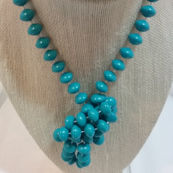 Mid Century Turquoise Plastic Bead Necklace - Hang 15" From Clasp - Picture 2 of 5